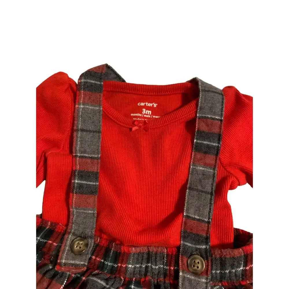 Carter’s Baby Girl Plaid Jumper & Red Bodysuit Set. 3 Months. Christmas Outfit